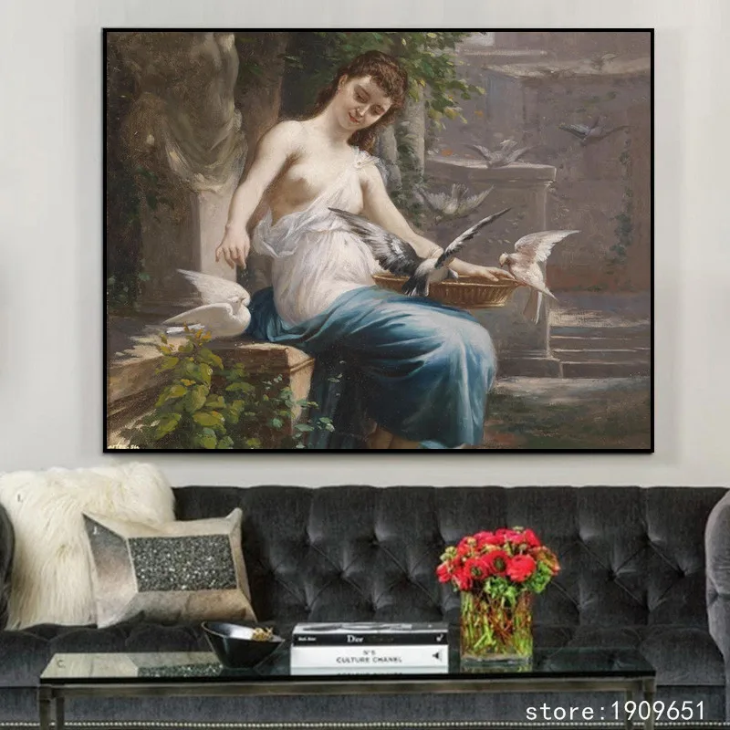 

cotton classical figures nude art girl dove landscape canvas printings printed on canvas no frame wall art decoration picture