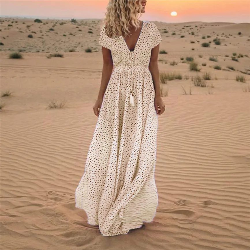 Summer Dress Women 2019 New Fashion Beach Dresses Short Sleeve Dot Print Tassels V Neck Long Maxi Dress Party Dresses
Summer Dress Women 2019 New Fashion Beach Dresses Short Sleeve Dot Print Tassels V Neck Long Maxi Dress Party Dresses