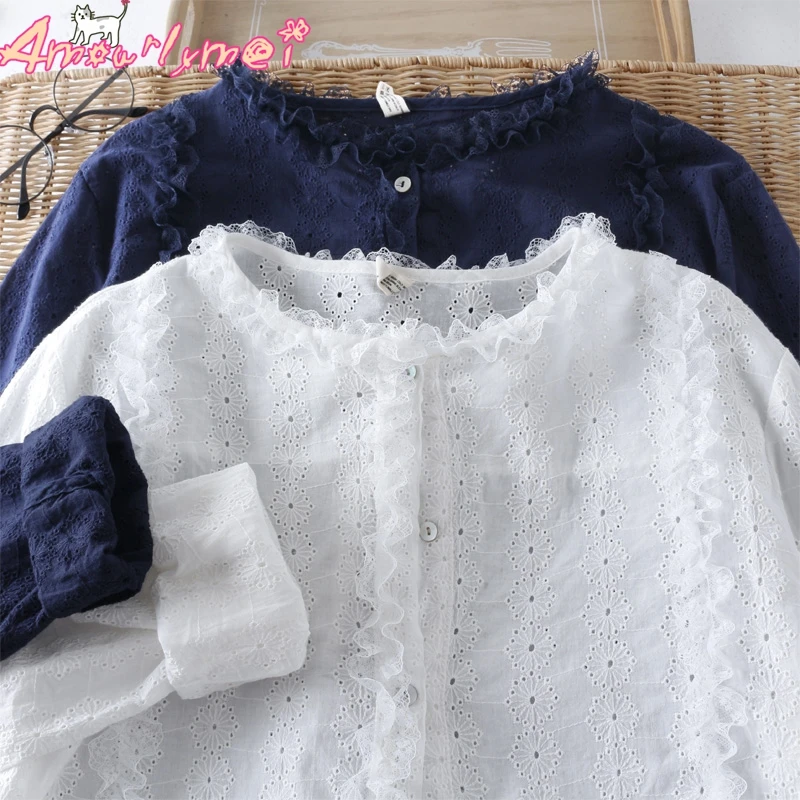 Sweet Flower Hollow Out Embroidery Lace Shirt Mori Girl 2019 Spring New Women Navy Blue /White Cotton Blouse Female Tops
Sweet Flower Hollow Out Embroidery Lace Shirt Mori Girl 2019 Spring New Women Navy Blue /White Cotton Blouse Female Tops