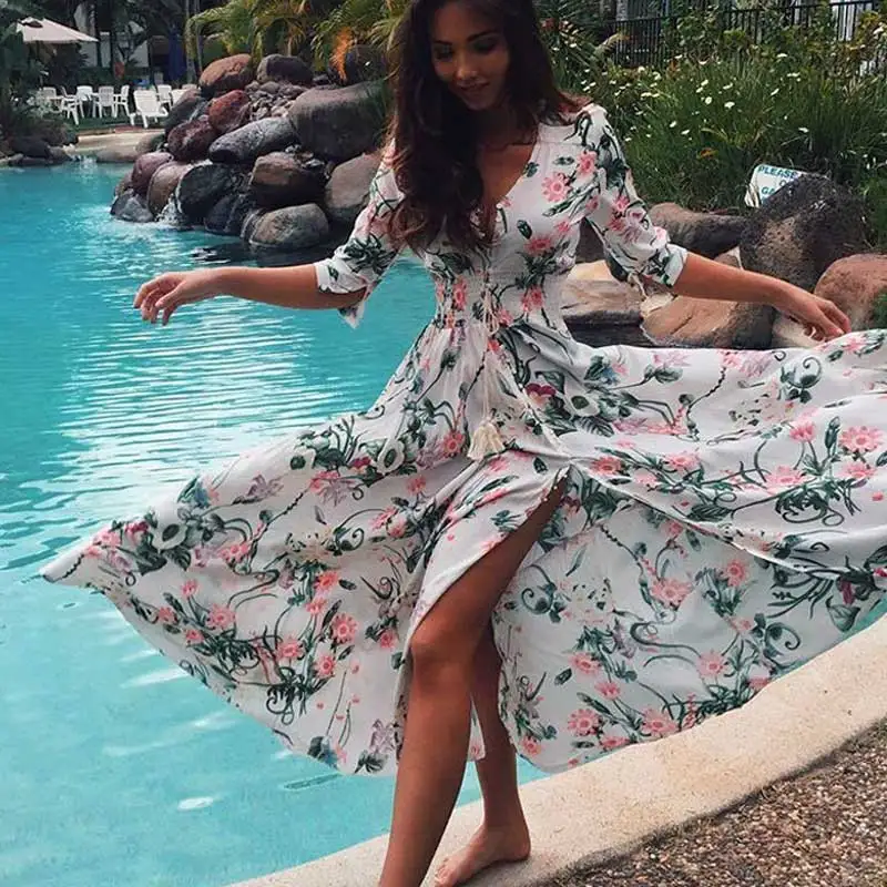BOHO INSPIRED Travel Maxi Dress white floral print summer dress high split buttons boho dress elastic waist chic women dress
BOHO INSPIRED Travel Maxi Dress white floral print summer dress high split buttons boho dress elastic waist chic women dress