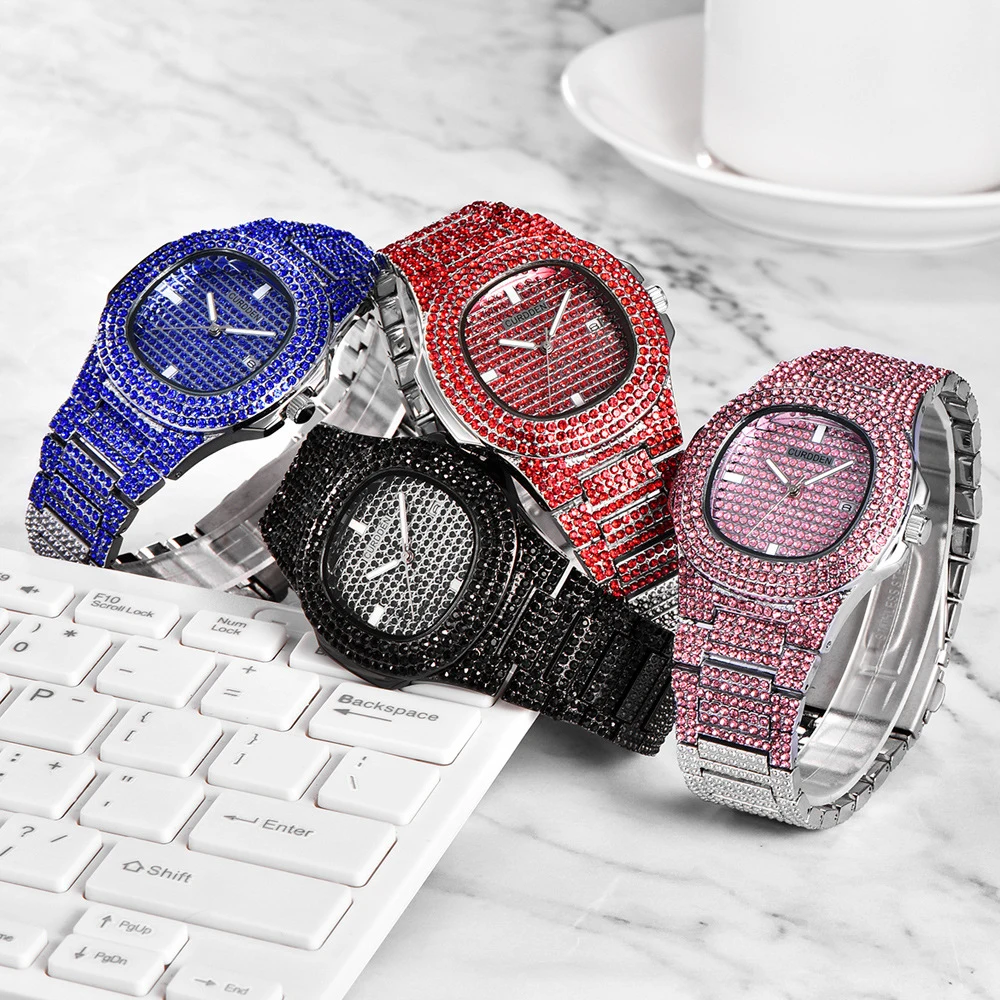 Men Women Bling Iced Out Watches Luxury Brand Fashion Multicolor Rhinestones Date Quartz Square Wristwatches Hip Hop Watch
Men Women Bling Iced Out Watches Luxury Brand Fashion Multicolor Rhinestones Date Quartz Square Wristwatches Hip Hop Watch