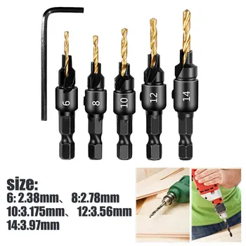 Drill Bit Cork Drilling Drill Hole Punching Titanium Plated 5PCS Countersink Woodworking Tools 1/4 Black Chamfering Device
Drill Bit Cork Drilling Drill Hole Punching Titanium Plated 5PCS Countersink Woodworking Tools 1/4 Black Chamfering Device