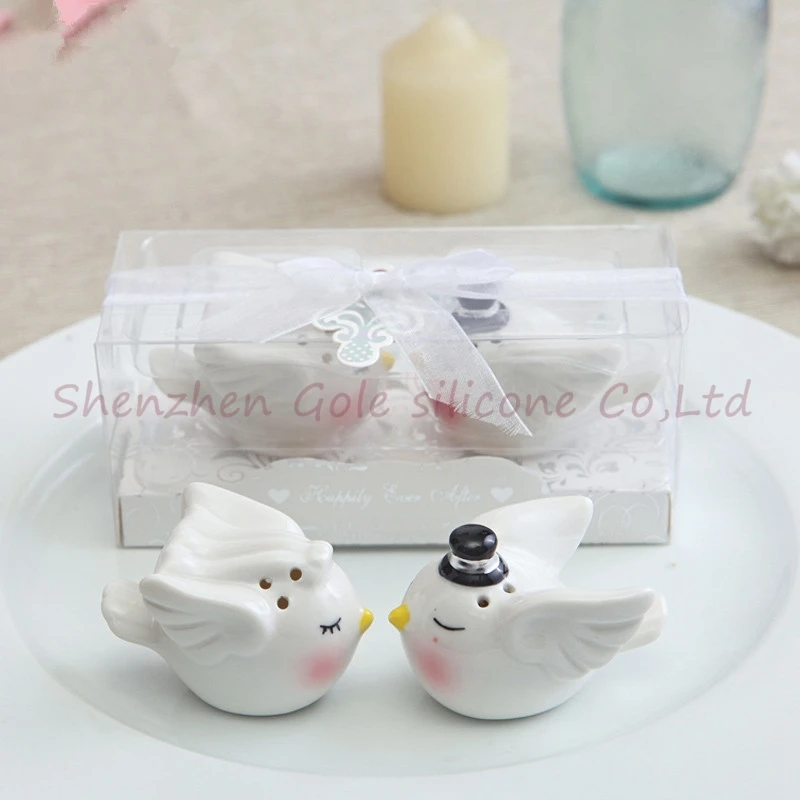 

20Sets/Lot Bridal Favors Angel Bird Ceramic Salt And Pepper Shaker Useful Wedding Souvenirs Wedding Gift for Guests