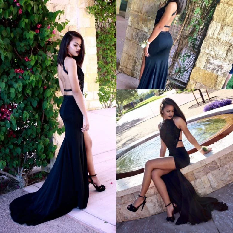 High Neck Mermaid Prom Dresses 2019 Black Cutaway Sides Backless Bridesmaid Dress Side Split Sexy Long Dresses For Formal Party
High Neck Mermaid Prom Dresses 2019 Black Cutaway Sides Backless Bridesmaid Dress Side Split Sexy Long Dresses For Formal Party