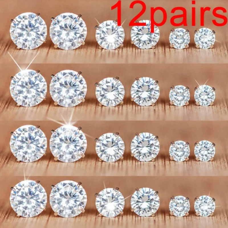 12 Pairs/set Hot and Simple European and American Geometric Shapes Earrings Round Six-claw Crystal Zircon Set Earrings
12 Pairs/set Hot and Simple European and American Geometric Shapes Earrings Round Six-claw Crystal Zircon Set Earrings