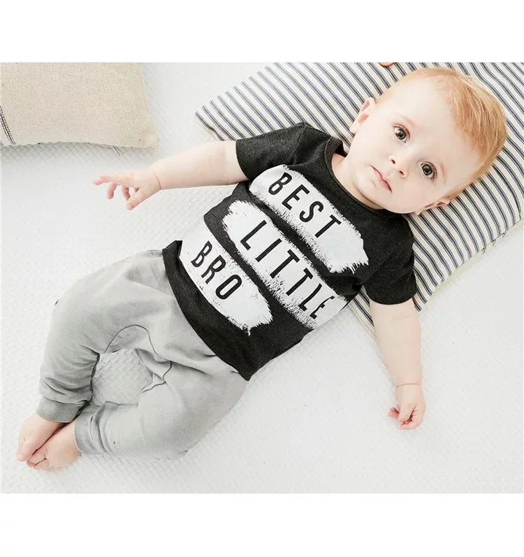 Фото Летняя одежда для новорожденных мальчиков хлопковая футболка с короткими