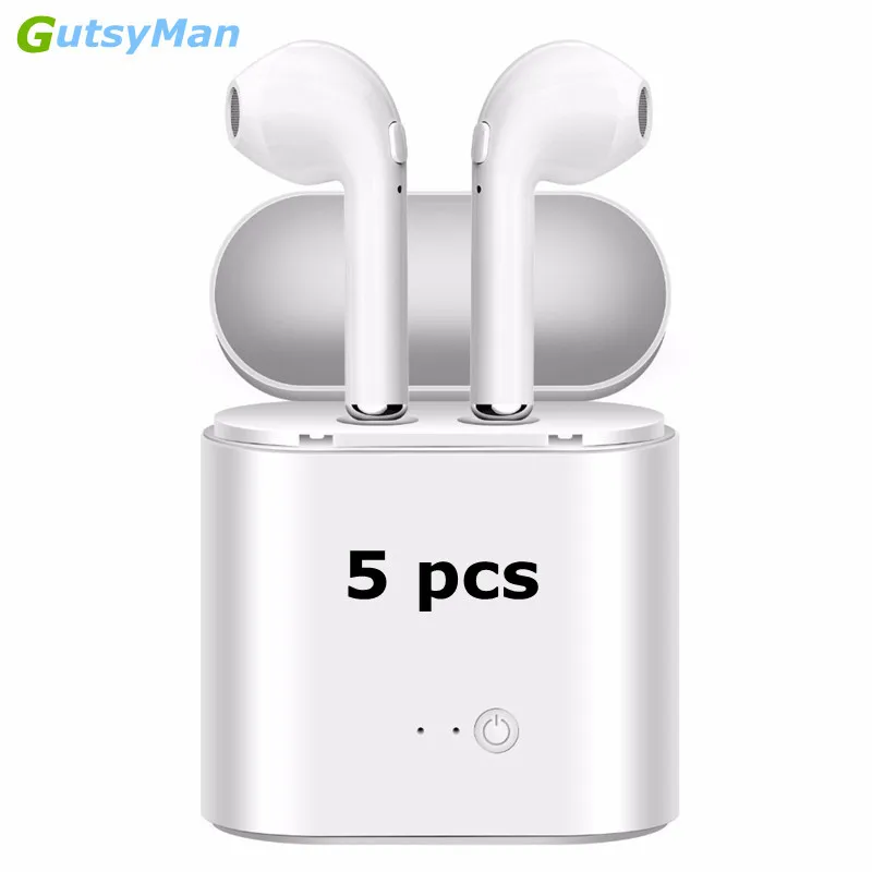 

GutsyMan Wholesale 5 pcs i7s TWS Mini Wireless Bluetooth Earphones Stereo Earbuds Headsets With Charging Box retail package