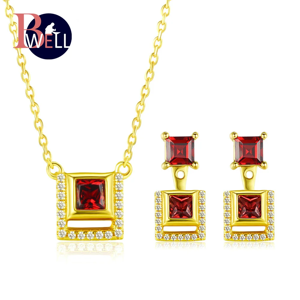 Bwell Unique 925 Sterling Silver Jewelry Sets For Women Square Gemstone Garnet S925 Yellow Gold Plated Jewelry For Women V030EN
Bwell Unique 925 Sterling Silver Jewelry Sets For Women Square Gemstone Garnet S925 Yellow Gold Plated Jewelry For Women V030EN