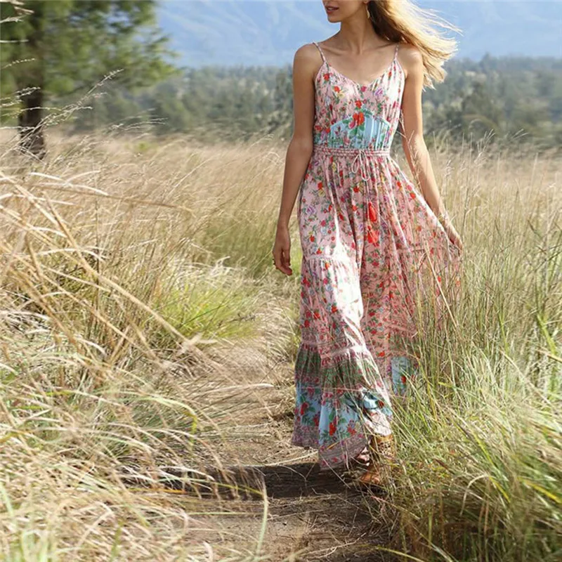 Dress Women Summer Bohemian Printed Waist V-Collar Chiffon Beach Long Dresses New Fashion Ankle-Length Vestidos
Dress Women Summer Bohemian Printed Waist V-Collar Chiffon Beach Long Dresses New Fashion Ankle-Length Vestidos