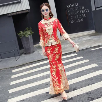 Red embroidery Cheongsam Sexy Qipao Dresses Long Chinese Traditional Wedding Dress Oriental Wedding Gowns Bride Traditions
Red embroidery Cheongsam Sexy Qipao Dresses Long Chinese Traditional Wedding Dress Oriental Wedding Gowns Bride Traditions