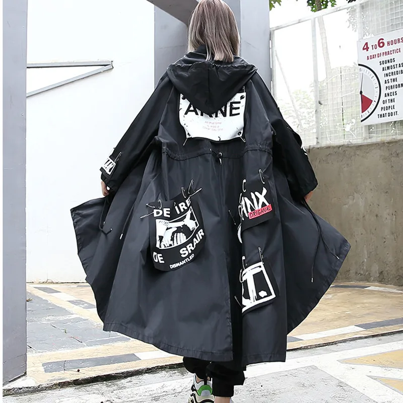 Single Breasted Long Trench Women Korean Fashion Hooded Irregular Coat Female Print Letter Oversize Casual Loose Windbreaker
Single Breasted Long Trench Women Korean Fashion Hooded Irregular Coat Female Print Letter Oversize Casual Loose Windbreaker