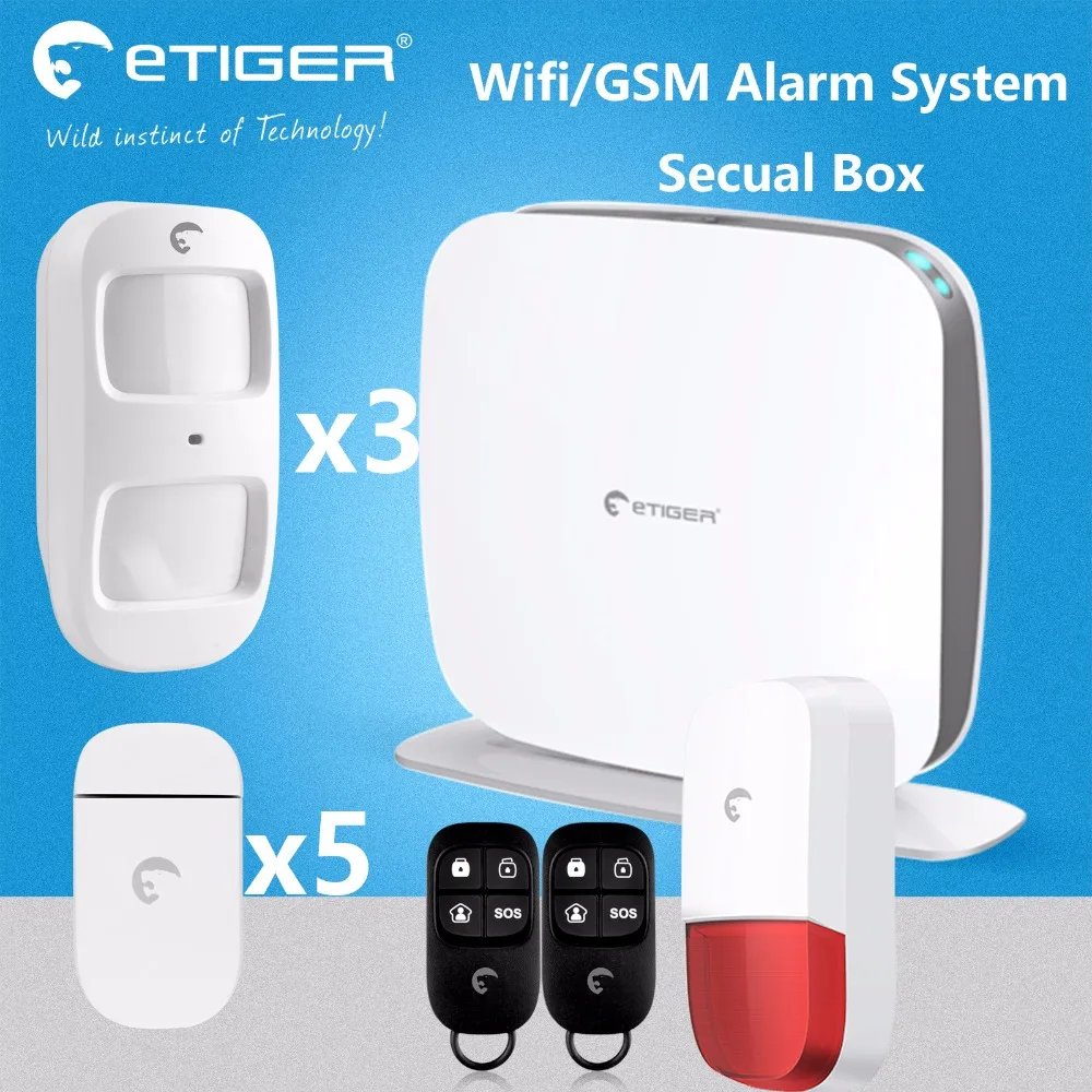 Original Etiger wifi alarm system IOS andorid APP control 3 animal PIR 5 door sensor Wifi Security System wifi alarm system