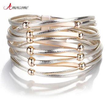 Amorcome Leather Bracelets For Women Metal Pipe Bead Charm Bracelets & Bangles Boho Multilayer Wide Bracelet Female Jewelry
Amorcome Leather Bracelets For Women Metal Pipe Bead Charm Bracelets & Bangles Boho Multilayer Wide Bracelet Female Jewelry