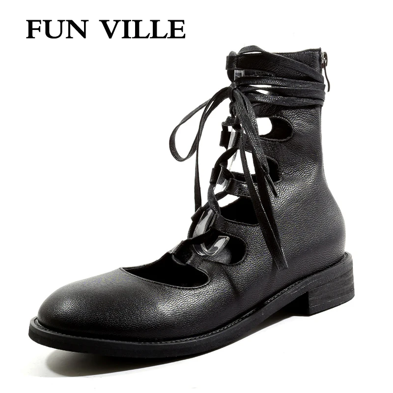 FUN VILLE New Fashion Spring Summer Boots Women Ankle Boots Genuine Leather Sheepskin boots Round toe Sexy Ladies Flat shoes
FUN VILLE New Fashion Spring Summer Boots Women Ankle Boots Genuine Leather Sheepskin boots Round toe Sexy Ladies Flat shoes