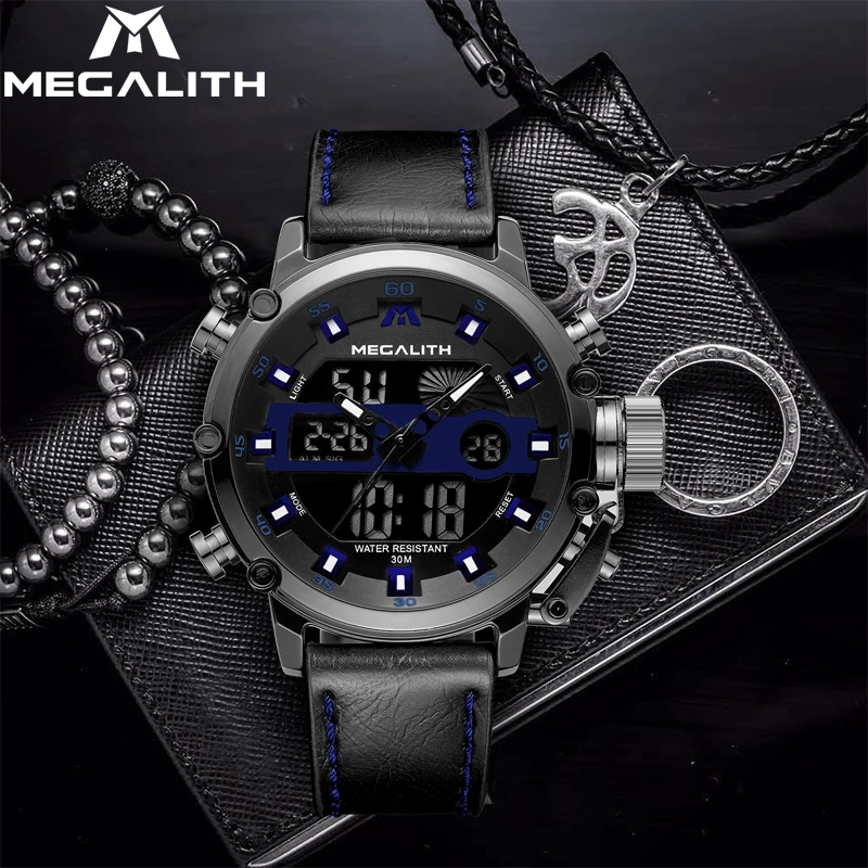 MEGALITH Men Dual Display Analog Digital LED Electronic Watches Fashion Sports Quartz Wristwatches Waterproof Military Watch Men
MEGALITH Men Dual Display Analog Digital LED Electronic Watches Fashion Sports Quartz Wristwatches Waterproof Military Watch Men