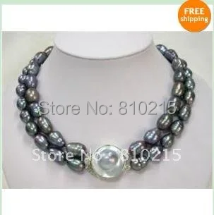 Pearl Necklace 2Rows Black Color Rice Pearl Necklace 18''-19''inchs Mobe Clasp AA 10-11MM Fashion Jewelry New Free Shipping NF59
Pearl Necklace 2Rows Black Color Rice Pearl Necklace 18''-19''inchs Mobe Clasp AA 10-11MM Fashion Jewelry New Free Shipping NF59
