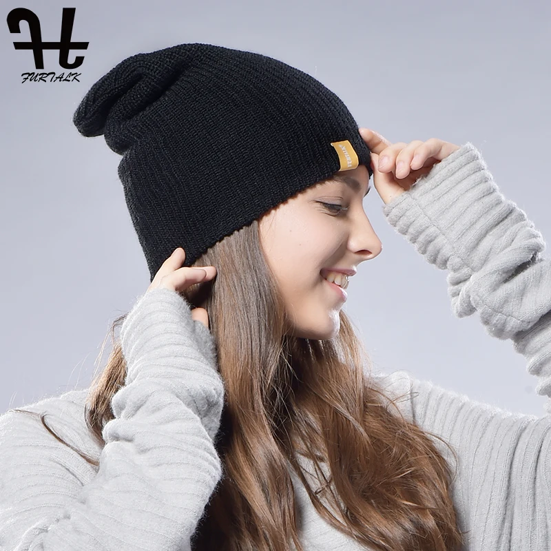 

FURTALK Beanie Hat Women Spring Knitted Wool Hats Slouchy Beanie Cap Wool Cuff Beanie Hat 2019