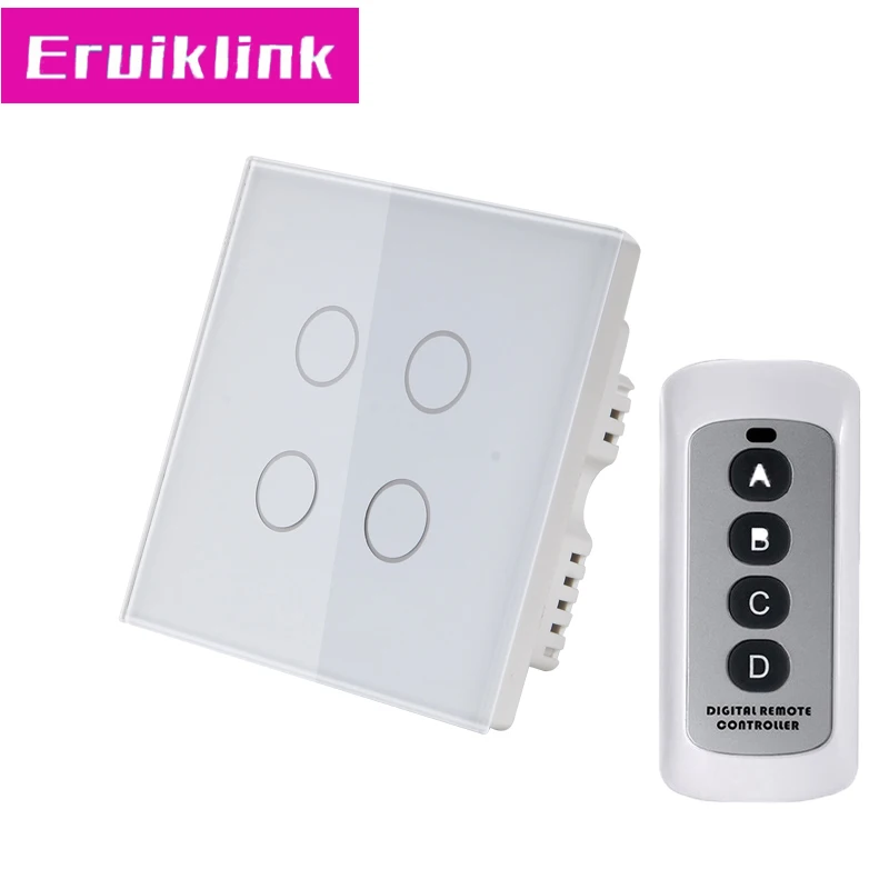 UK Standard Touch Switch,4 Gang 1 Way Crystal Tempered Glass RF433 Wireless Remote Control Wall Light Switches
UK Standard Touch Switch,4 Gang 1 Way Crystal Tempered Glass RF433 Wireless Remote Control Wall Light Switches