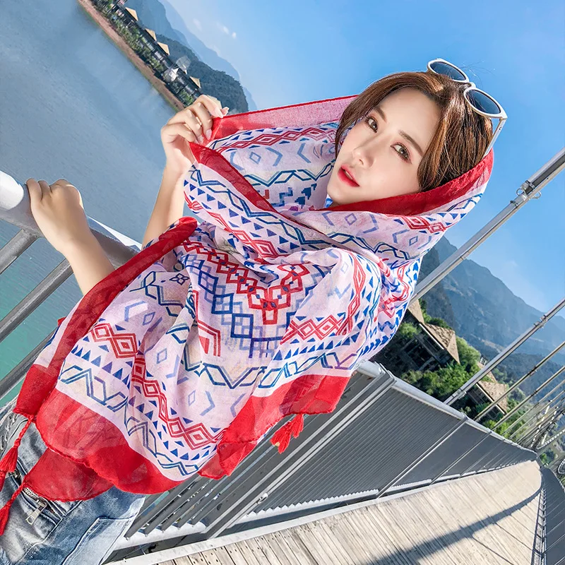 New Ethnic Wind Scarf Female Tassel Printing Large Shawl Spring and Summer Travel Silk Scarf Seaside Holiday Sunscreen Beach Tow
New Ethnic Wind Scarf Female Tassel Printing Large Shawl Spring and Summer Travel Silk Scarf Seaside Holiday Sunscreen Beach Tow