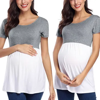 Maternity Cotton Shirt Women Short Sleeve Comfy Casual Spliting Color Tops T-shirt Clothes Zwangerschaps Kleding Summer Clothing
Maternity Cotton Shirt Women Short Sleeve Comfy Casual Spliting Color Tops T-shirt Clothes Zwangerschaps Kleding Summer Clothing