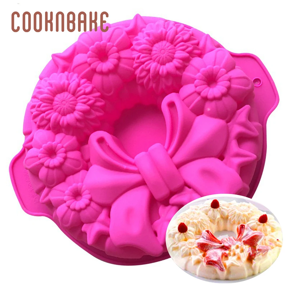 COOKNBAKE wreath cake mold big silicone baking pan for pastry bow large cakes form 3D flower bread bake pans diy birthday party
COOKNBAKE wreath cake mold big silicone baking pan for pastry bow large cakes form 3D flower bread bake pans diy birthday party