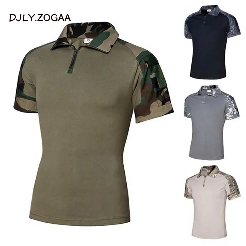 Мужская тактическая футболка ZOGAA однотонная камуфляжная рубашка с коротким