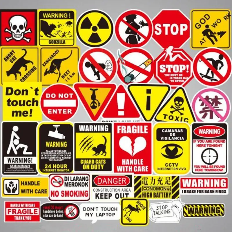 50pcs/Lot Funny Warning Sign Flag Brand Graffiti Stickers Scrapbooking Skateboard Waterproof PVC Laptop Luggage Stickers Pack
50pcs/Lot Funny Warning Sign Flag Brand Graffiti Stickers Scrapbooking Skateboard Waterproof PVC Laptop Luggage Stickers Pack