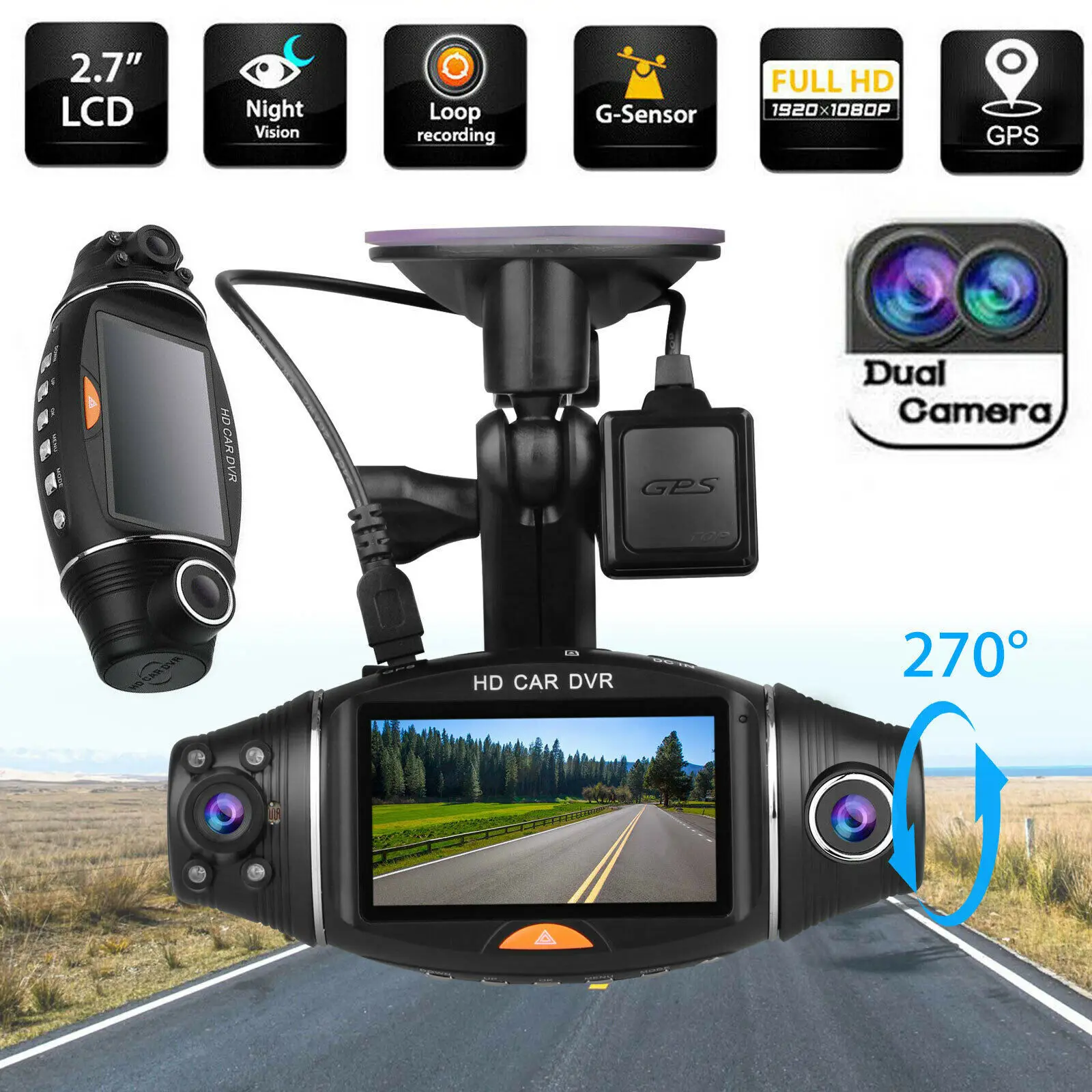 Dual Lens LCD Car DVR Camera Full HD 1080P GPS Dash Cam Video Recorder with Rear View Night Verison G-sensor Car Dash Cam DVRs
Dual Lens LCD Car DVR Camera Full HD 1080P GPS Dash Cam Video Recorder with Rear View Night Verison G-sensor Car Dash Cam DVRs