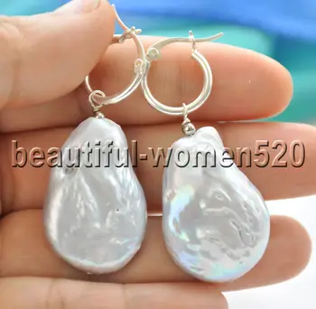 Z7845 25mm Gray Baroque Coin Freshwater Pearl Dangle Earrings 
Z7845 25mm Gray Baroque Coin Freshwater Pearl Dangle Earrings