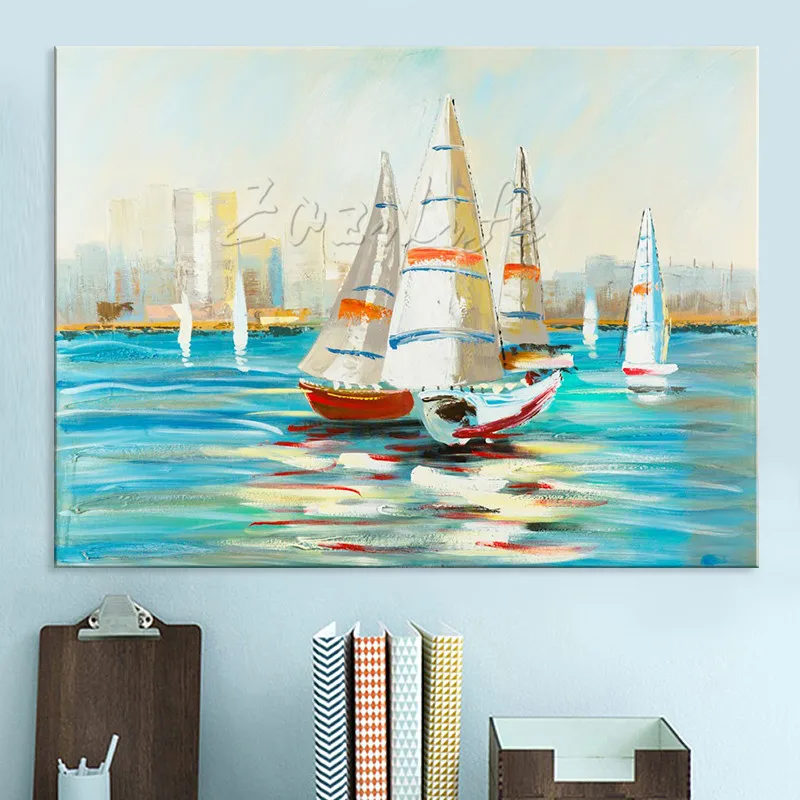 

Hand painted abstract oil painting boat ship sailing canvas oil paintings Wall art Pictures for living room modern wallpaper 15