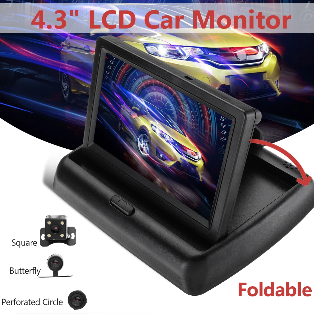 4.3 Inch TFT LCD Car Monitor Foldable Monitor Display Reverse Camera Parking System for Car Rearview Monitors + Backup Camera 
4.3 Inch TFT LCD Car Monitor Foldable Monitor Display Reverse Camera Parking System for Car Rearview Monitors + Backup Camera