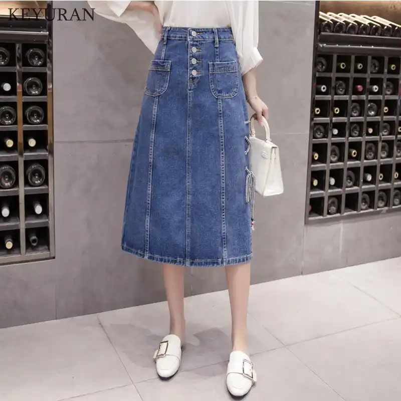 vintage black denim skirt