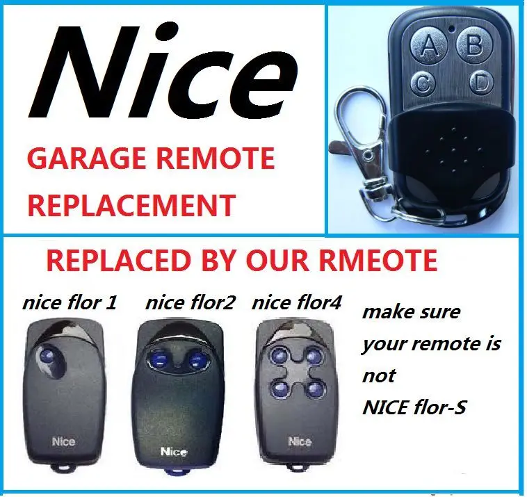 Nice FLO1 FLO2 FLO4 Garage Door Remote Control duplicator Door Opener (only for fixed code 433.92mhz)
Nice FLO1 FLO2 FLO4 Garage Door Remote Control duplicator Door Opener (only for fixed code 433.92mhz)