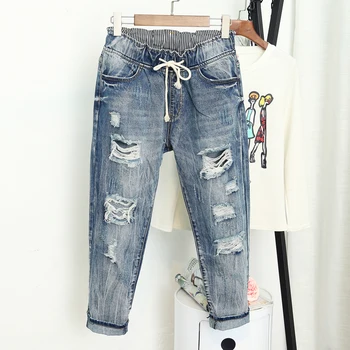 New Women Elastic Waist Holes Jeans Cotton Slim Vintage High Waist Denim Jeans Boyfriend Cuffs For Women Harem Pants plus size
New Women Elastic Waist Holes Jeans Cotton Slim Vintage High Waist Denim Jeans Boyfriend Cuffs For Women Harem Pants plus size