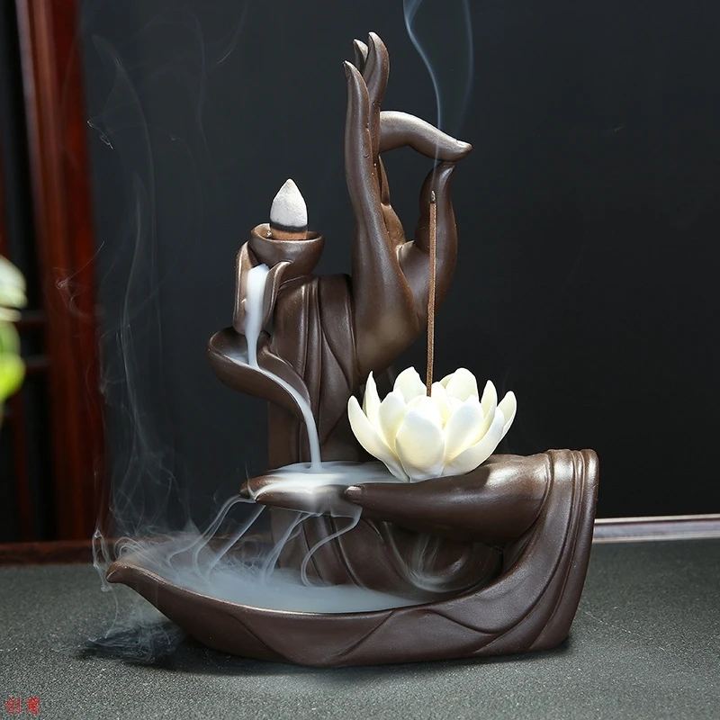Элегантный обратный бергамот Гуаньинь Будда благовония горелка с Буддой ручной