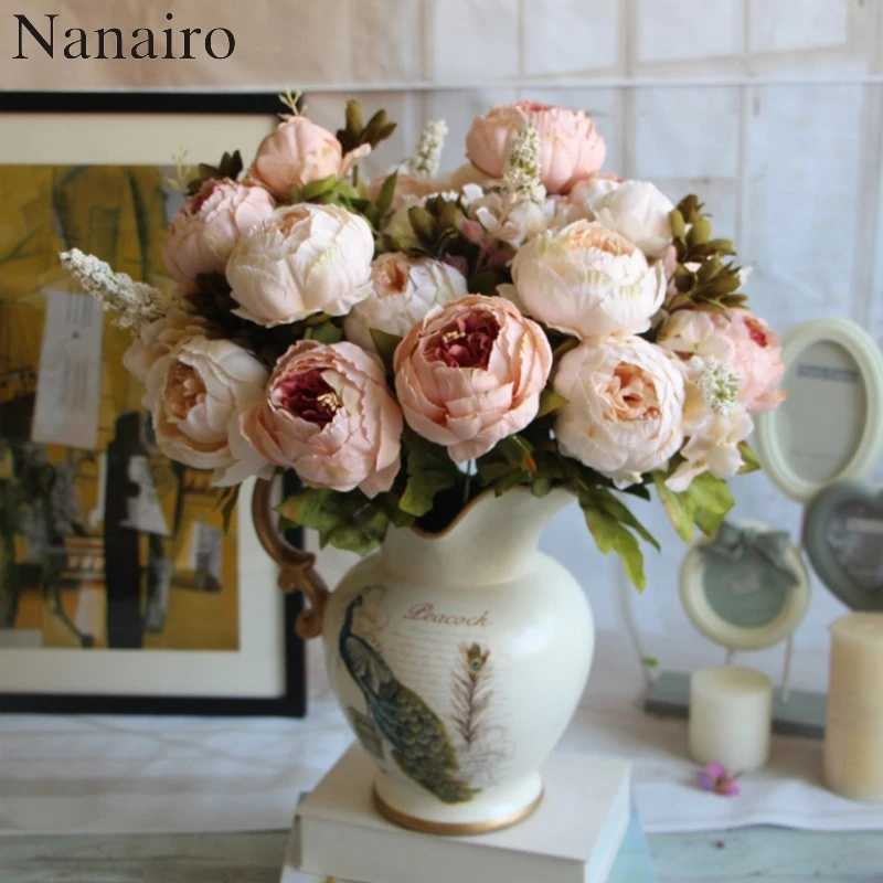 European Silk Artificial Flower Fall Vivid Peony Bouquet Wedding Home Party Table Decoration Vase Table Arrangement Fake Flowers
European Silk Artificial Flower Fall Vivid Peony Bouquet Wedding Home Party Table Decoration Vase Table Arrangement Fake Flowers