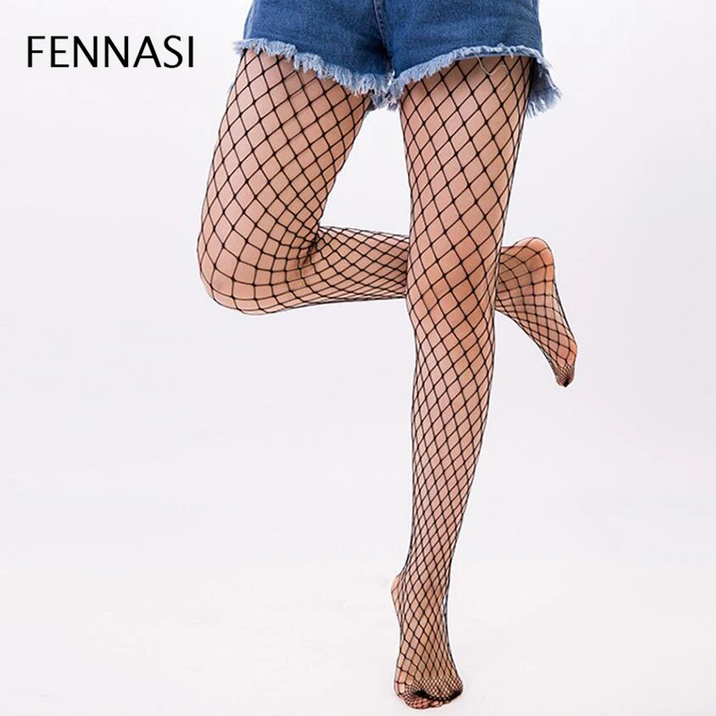 

FENNASI Spring Summer Black Grid Pantyhose Sexy Women Fishnet Tights Female Net Yarn Tights Nightclub High Quality