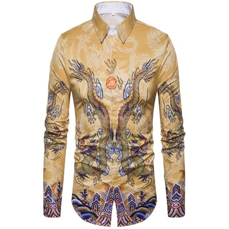 Spring/summer 2019 new men's fashion trend 3D printing dragon phoenix lapel long-sleeve lapel men's printed shirt 
Spring/summer 2019 new men's fashion trend 3D printing dragon phoenix lapel long-sleeve lapel men's printed shirt