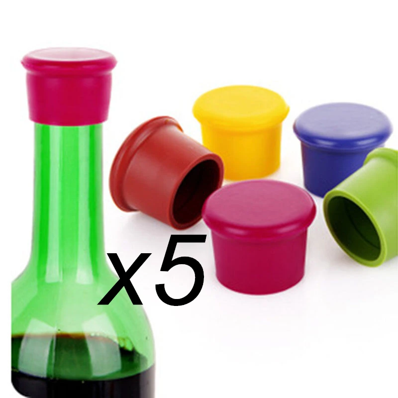 

5pcs Silicone Wine Stopper Leak Free Wine Bottle Cap Fresh Keeping Sealers Beer Beverage Champagne Closures For Bar Accessories