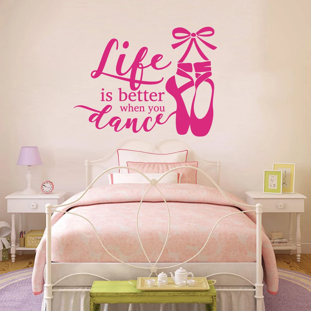 Life Is Better When You Dance Ballet Shoe Wall Decal Girl Room School Inspirational Ballet Dance Quote Wall Sticker Bedroom Art (4)