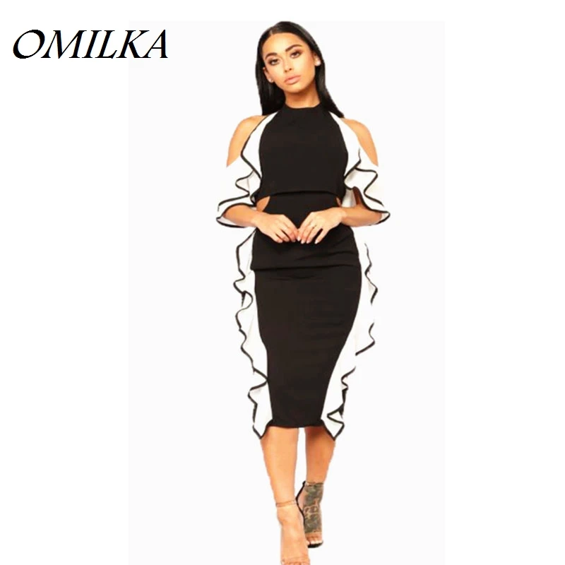 OMILKA Off the Shoulder Ruffle Bodycon Dress 2018 Autumn Winter Women Short Sleeve O Neck Backless Blue Black Club Party Dress
OMILKA Off the Shoulder Ruffle Bodycon Dress 2018 Autumn Winter Women Short Sleeve O Neck Backless Blue Black Club Party Dress