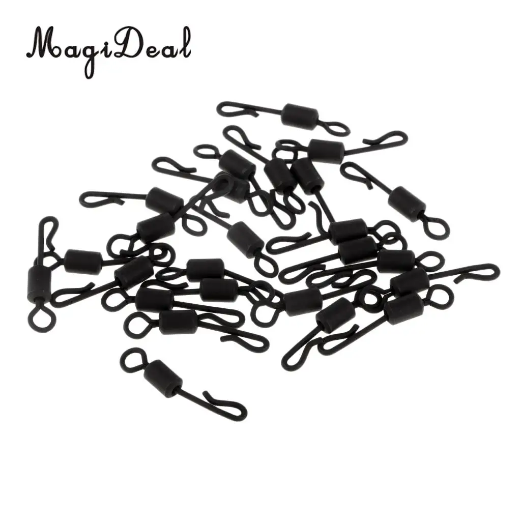 25pcs Carp Fishing Swivel Quick Change / Release Swivel Hook Line Connector Q-Shaped Matte Black Swivels 4#
