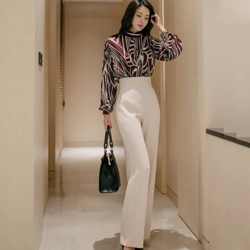 2019 Autumn Women Two Piece Set Long Sleeve Fashion Print Shirt Blouse + Slim Long Pant Female Wear office Lady Business Suits
2019 Autumn Women Two Piece Set Long Sleeve Fashion Print Shirt Blouse + Slim Long Pant Female Wear office Lady Business Suits