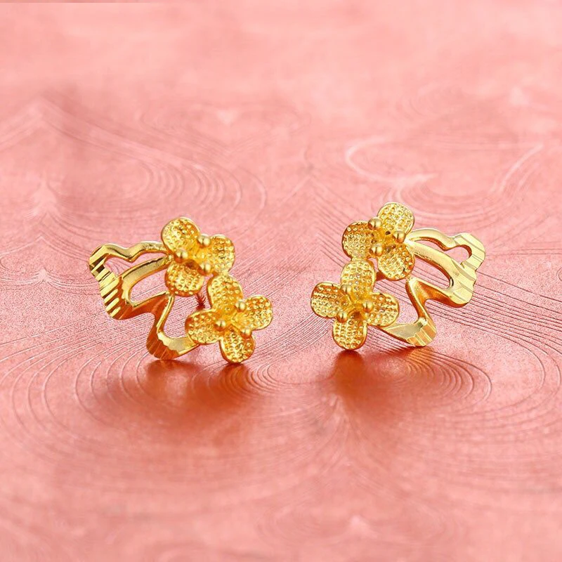 Женские серьги-гвоздики MxGxFam сережки-гвоздики с цветами 24 К чистый золотой цвет