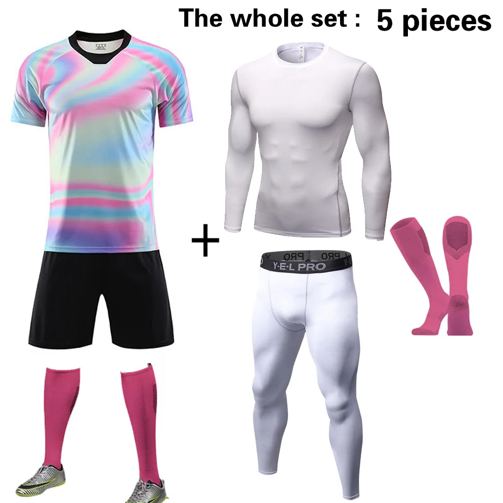 Men 5pcs Soccer Jerseys The Whole Set with Compression Jerseys and Socks Football kit Training Suits Coutomzied Uniform
Men 5pcs Soccer Jerseys The Whole Set with Compression Jerseys and Socks Football kit Training Suits Coutomzied Uniform
