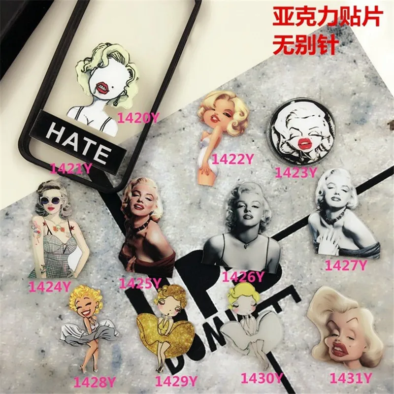 

(MIN MIX ORDER $5)Acrylic Badge Broche HARAJUKU Marilyn Monroe Brooch Accessory for Scarf Pin Up Elegant lady Collar Punk XZ07