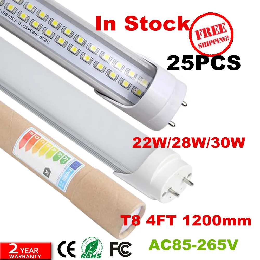 UL FCC 4ft 1 2 m 1200mm T8 светодиодные лампы супер яркие 22W 28W 30W Теплые Натуральные холодные