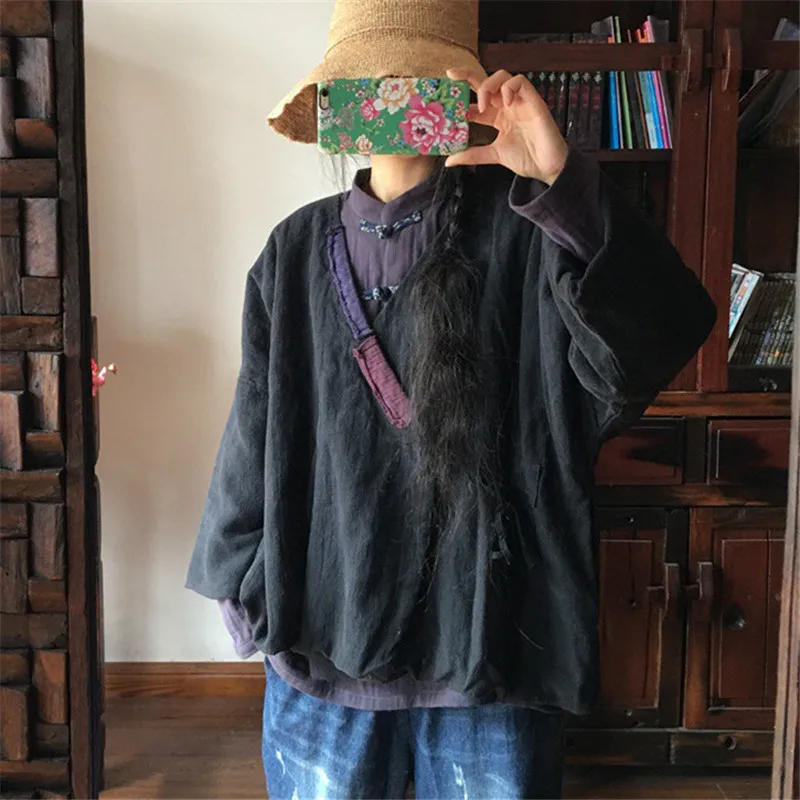 Johnature New 2019 Loose Tie Vintage Patchwork Tops Original Spring Plus Size Cotton Linen V-Neck Black Hanfu Style Women Parkas
Johnature New 2019 Loose Tie Vintage Patchwork Tops Original Spring Plus Size Cotton Linen V-Neck Black Hanfu Style Women Parkas