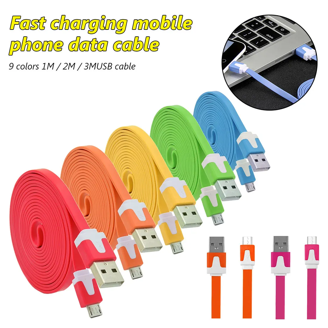 

Micro USB Cable 1M/2M/3M Fast Charging Data Sync Flat Noodle Cable for Samsung Xiaomi Huawei LG HTC Android Phone Cables