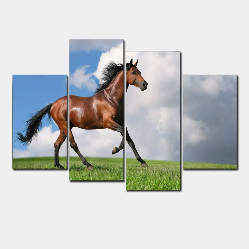 Image 4 Panels horse art large picture frames Wall painting print on canvas for home decor ideas paints on Wall pictures No framed